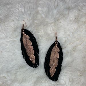 Handmade custom suede and copper feather earrings